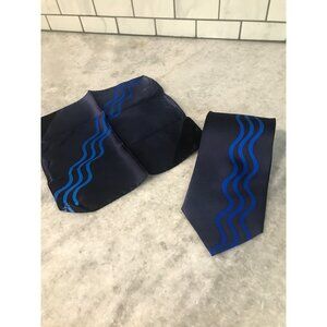 Di Moggio Silk Tie Mens Blue Black Art Deco Handmade Festival Handkerchief